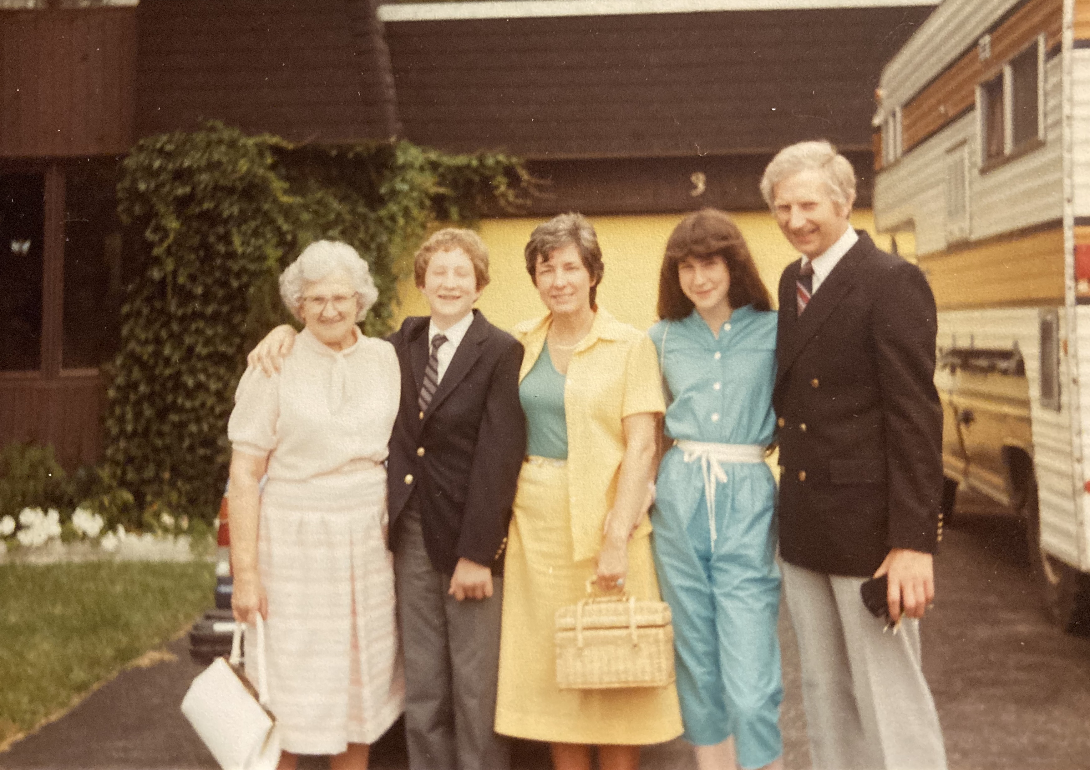Constance Mary, Sean, June, Caia, Dave at home, 1984