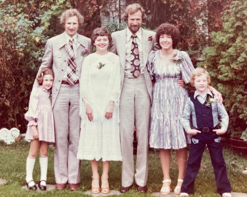 Caia, Dave, Eva, Tony, June and Sean at Tony and Eva's wedding, 1976