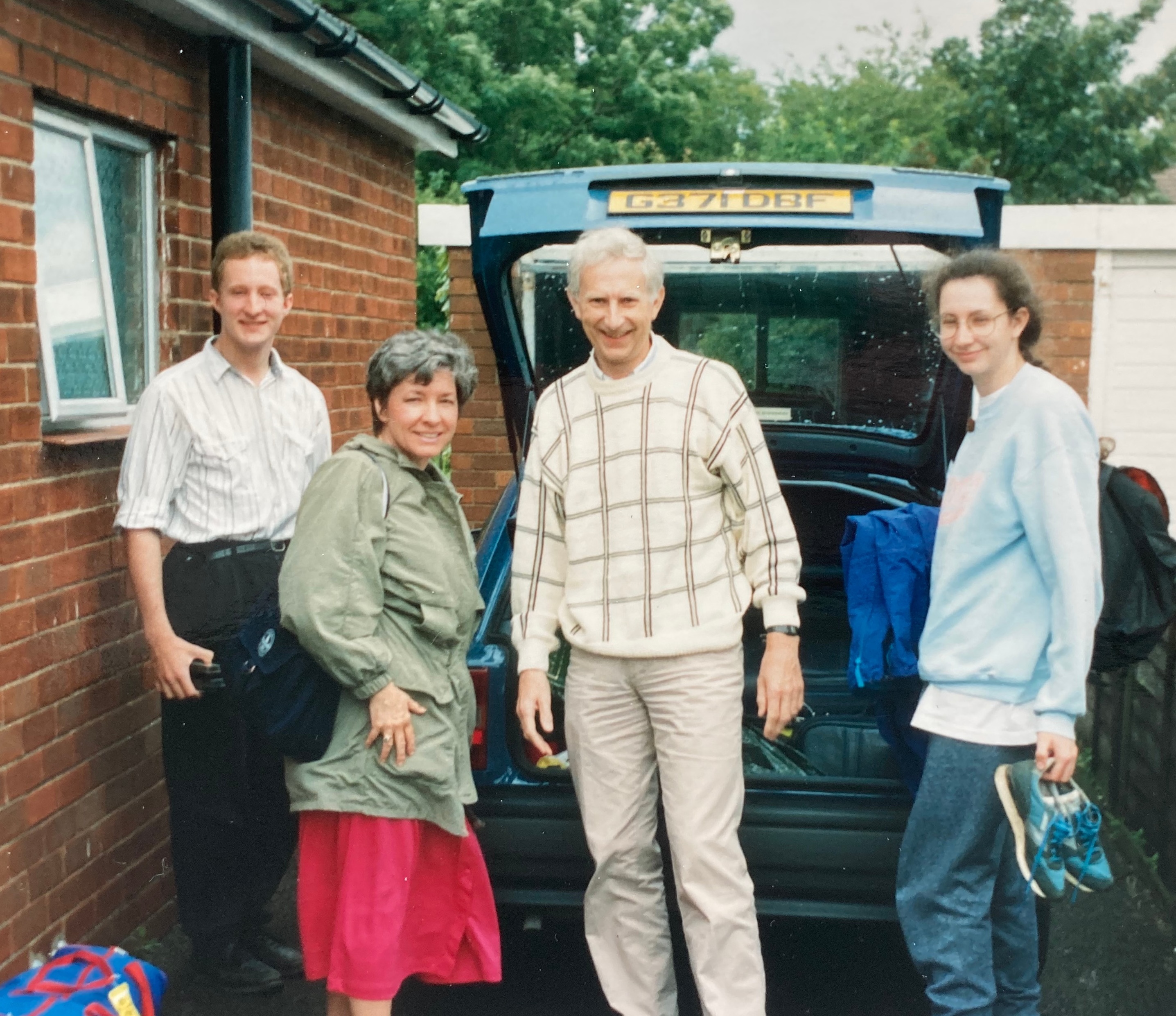 Sean, June, Dave and Caia at Dave's parents, 1980s